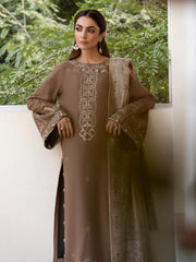 IZEL-3PC DHANAK EMBROIDERED SHIRT WITH COURTRAI PRINTED SHAWL & TROUSER-GM-4388