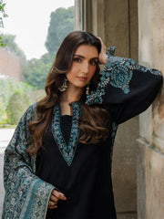 IZEL-3PC DHANAK EMBROIDERED SHIRT WITH COURTRAI PRINTED SHAWL & TROUSER-GM-4379