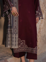 IZEL-3PC DHANAK EMBROIDERED SHIRT WITH COURTRAI PRINTED SHAWL & TROUSER-GM-4364