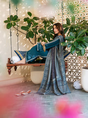 IZEL-3PC DHANAK EMBROIDERED SHIRT WITH COURTRAI PRINTED SHAWL & TROUSER-GM-4387