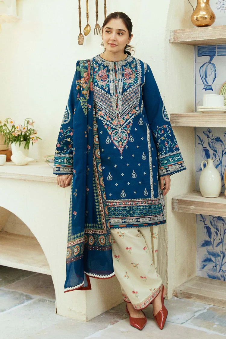 ZARASHAHJAHAN- 3PC DHANAK EMBROIDERED SHIRT WITH COUTRAI WOOL PRINT SHAWL & EMB TROUSER -GM-4072