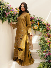 MAHNUR-3PC LAWN LASEWORK EMB SHIRT WITH CHIFFON PRINTED DUPATTA AND TROUSER -GM-4706