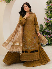 MAHNUR-3PC LAWN LASEWORK EMB SHIRT WITH CHIFFON PRINTED DUPATTA AND TROUSER -GM-4706