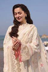 QALAMQAR-3PC LAWN CHIKANKARI EMBROIDERED SHIRT WITH KHADDI NET EMB DUPATTA AND TROUSER-GM-4663