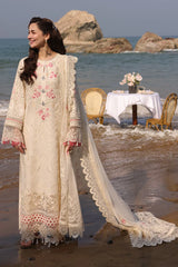 QALAMQAR-3PC LAWN CHIKANKARI EMBROIDERED SHIRT WITH KHADDI NET EMB DUPATTA AND TROUSER-GM-4663