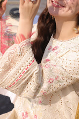 QALAMQAR-3PC LAWN CHIKANKARI EMBROIDERED SHIRT WITH KHADDI NET EMB DUPATTA AND TROUSER-GM-4663