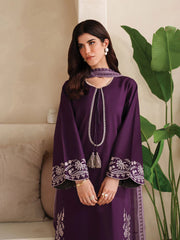GARNET-3PC DHANAK EMBROIDERED SHIRT WITH COURTRAI PRINTED SHAWL AND TROUSER-GM-4305