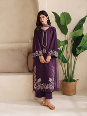 GARNET-3PC DHANAK EMBROIDERED SHIRT WITH COURTRAI PRINTED SHAWL AND TROUSER-GM-4305