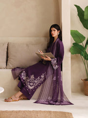 GARNET-3PC DHANAK EMBROIDERED SHIRT WITH COURTRAI PRINTED SHAWL AND TROUSER-GM-4305