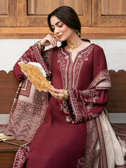 IZEL-3PC DHANAK EMBROIDERED SHIRT WITH COURTRAI PRINTED SHAWL & TROUSER-GM-4384