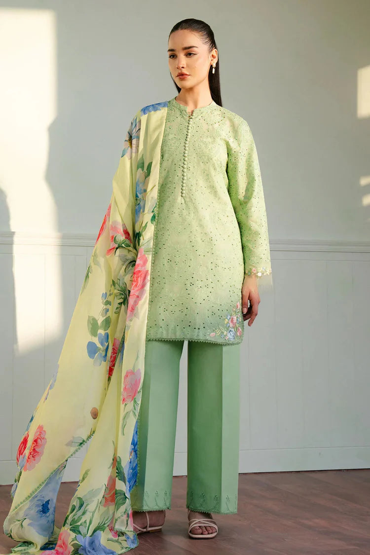 ZARA SHAH JAHAN - 3PC LAWN EMBROIDERED SHIRT WITH MONARK PRINTED DUPATTA AND TROUSER-GM-3753