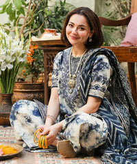 SAPPHIRE-3PC KHADDAR PRINTED EMB SHIRT WITH KHADDAR PRINT DUPATTA AND PRINT TROUSER-GM-2527