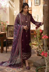 ASIM JOFA-3PC DHANAK EMBROIDRED SHIRT WITH COURTRAI PRINTED SHAWL AND TROUSER-GM-4252