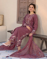 JADE-3PC DHANAK SEQUENCE EMBROIDERED SHIRT WITH DHANAK EMBROIDERED SHAWL AND TROUSER-GM-4087