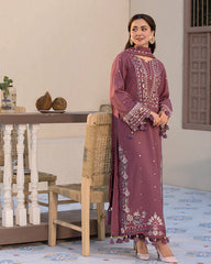 JADE-3PC DHANAK SEQUENCE EMBROIDERED SHIRT WITH DHANAK EMBROIDERED SHAWL AND TROUSER-GM-4087