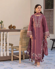 JADE-3PC DHANAK SEQUENCE EMBROIDERED SHIRT WITH DHANAK EMBROIDERED SHAWL AND TROUSER-GM-4087