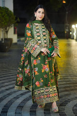 BAROQUE-3PC SHAMOZE SILK PRINTED EMBROIDERED SHIRT WITH SOFT SILK PRINTED EMB DUPATTA & PRINTED TROUSER-GM-1739