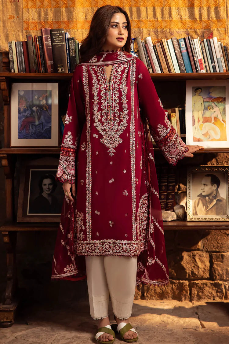ZAHA- 3PC DHANAK EMBROIDERED SHIRT WITH BAMBER CHIFFON EMBROIDRED DUPATTA-GM-4067