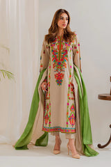 VINTAGE-3PC LAWN EMBROIDERED SHIRT WITH CHIFFON TYE&DYE DUPATTA & TROUSER-GM-4636