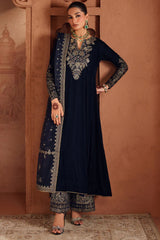 IZNIK-3PC VELVET EMBROIDERED NECKLINE WITH ORGANZA EMBROIDERED DUPATTA & VELVET EMB TROUSER-GM-4362