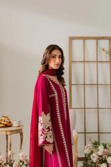 VINTAGE-3PC DHANAK EMBROIDERED SHIRT WITH DHANAK SHAWL AND TROUSER-GM-4290