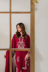 VINTAGE-3PC DHANAK EMBROIDERED SHIRT WITH DHANAK SHAWL AND TROUSER-GM-4296