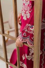 VINTAGE-3PC DHANAK EMBROIDERED SHIRT WITH DHANAK SHAWL AND TROUSER-GM-4296