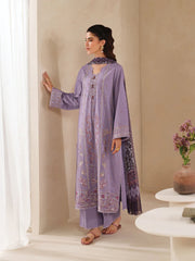 GARNET-3PC DHANAK EMBROIDERED SHIRT WITH COURTRAI PRINTED SHAWL AND TROUSER-GM-4295