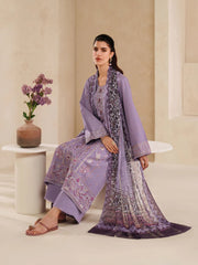 GARNET-3PC DHANAK EMBROIDERED SHIRT WITH COURTRAI PRINTED SHAWL AND TROUSER-GM-4295