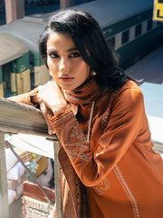 IZEL-3PC DHANAK EMBROIDERED SHIRT WITH COURTRAI PRINTED SHAWL AND TROUSER-GM-4146