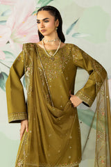 ETHNC-3PC DHANAK SEQUIN EMBROIDERED SHIRT WITH COTTON NET EMBROIDERED DUPATTA AND TROUSER-GM-4194