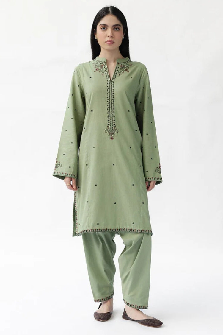 ZARA SHAH JAHAN-2PC DHANAK EMBROIDERED SHIRT WITH DHANAK EMBROIDRED SLEEVES-GM-143