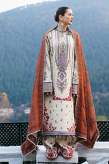 HUSSAIN REHAR-3PC DHANAK EMBROIDERED SHIRT WITH COURTRAI PRINTED SHAWL AND TROUSER-GM-4260
