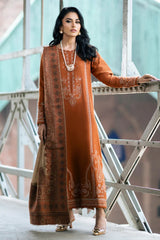 IZEL-3PC DHANAK EMBROIDERED SHIRT WITH COURTRAI PRINTED SHAWL AND TROUSER-GM-4146