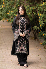 LIBAAS-3PC DHANAK EMBROIDERED SHIRT WITH DHANAK EMBROIDERED SHAWL & TROUSER-GM-4346