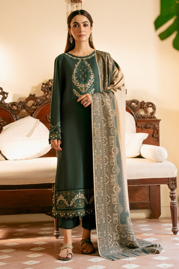 IZEL-3PC DHANAK EMBROIDERED SHIRT WITH COURTRAI WOOL PRINT SHAWL AND TROUSER-GM-4394