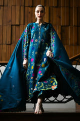 ZAIB-3PC DHANAK EMBROIDERED SHIRT WITH DHANAK EMBROIDERED SHAWL AND TROUSER-GM-4370