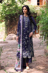 REPUBLIC WOMENSWEAR-3PC DHANAK EMBROIDERED SHIRT WITH COURTRAI PRINTED SHAWL & EMB TOUSER-GM-4253