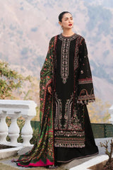 HUSSAIN REHAR-3PC DHANAK EMBROIDERED SHIRT WITH COURTRAI PRINTED SHAWL AND TROUSER-GM-4261