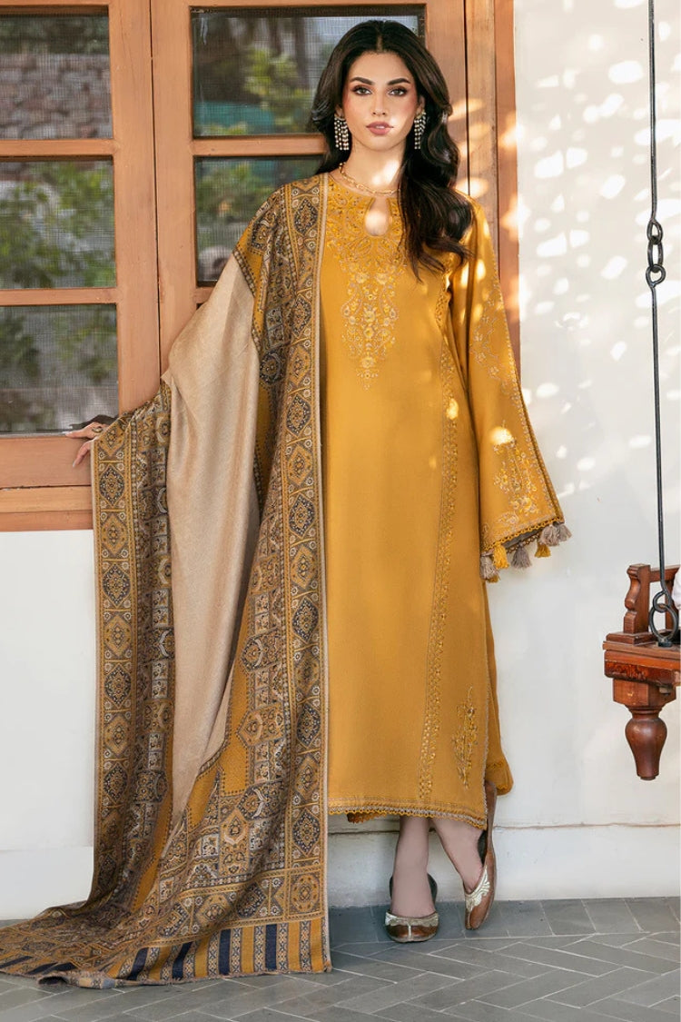 IZEL-3PC DHANAK EMBROIDERED SHIRT WITH COURTRAI PRINTED SHAWL & TROUSER-GM-4372