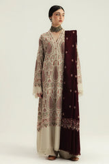 ZARA SHAHJAHAN-3PC KHADDAR EMBROIDERED SHIRT WITH DHANAK EMBROIDERED SHAWL AND TROUSER-GM-4396
