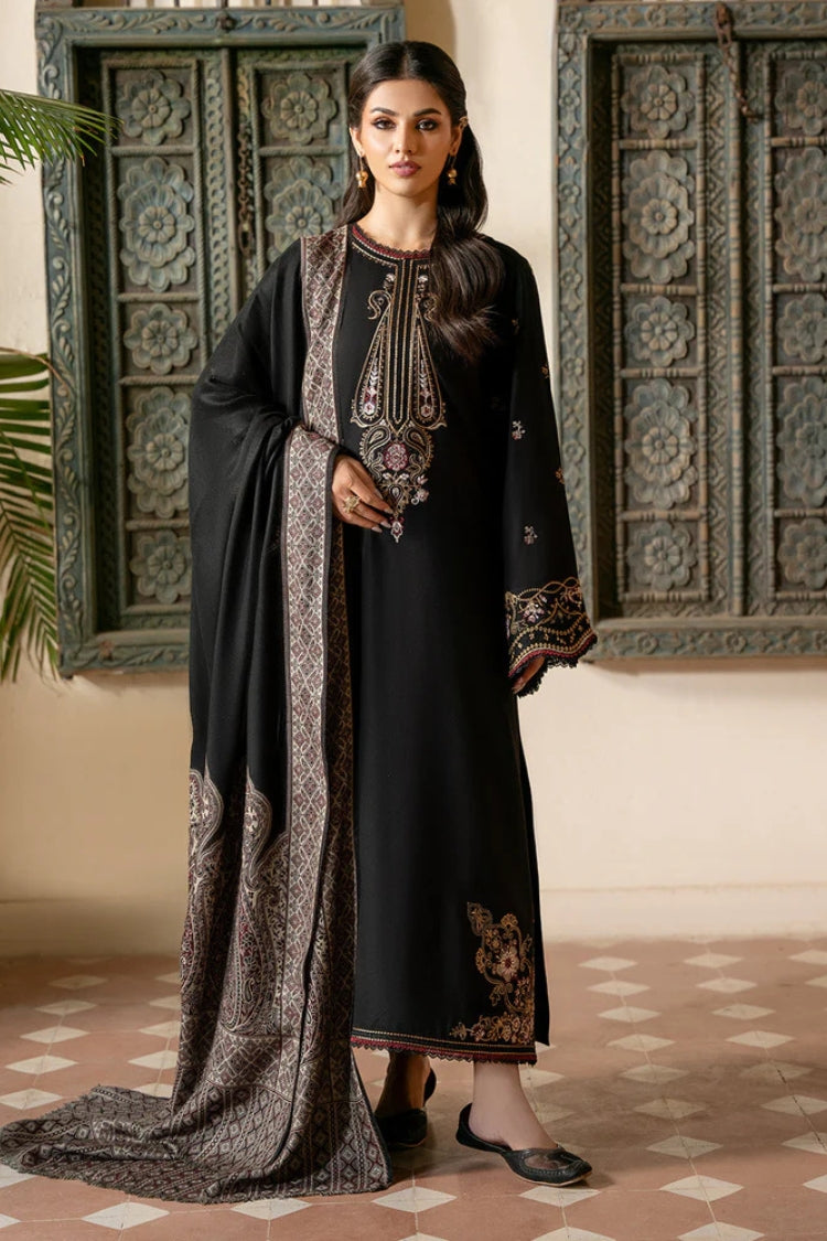 IZEL-3PC DHANAK EMBROIDERED SHIRT WITH COURTRAI PRINTED SHAWL & TROUSER-GM-4389