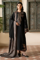 IZEL-3PC DHANAK EMBROIDERED SHIRT WITH COURTRAI PRINTED SHAWL & TROUSER-GM-4389