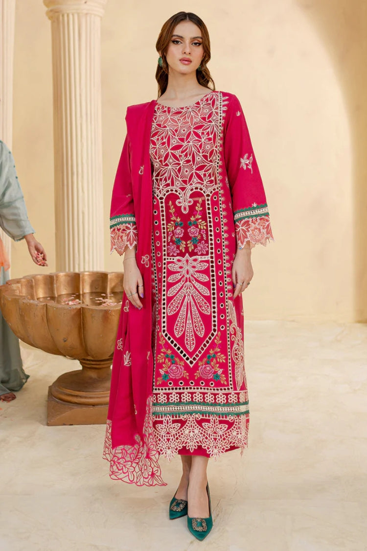 JAZMIN-3PC LAWN LASER EMBROIDERED SHIRT WITH LAWN LASER EMBROIDERED READY TO WEAR DUPATTA-GM-3649