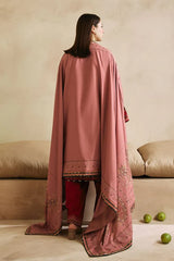 ZARA SHAH JAHAN-3PC DHANAK EMBROIDERED SHIRT WITH COURTRAI WOOL PRINTED SHAWL AND EMB TROUSER-GM-4042