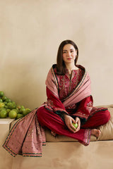 ZARA SHAH JAHAN-3PC DHANAK EMBROIDERED SHIRT WITH COURTRAI WOOL PRINTED SHAWL AND EMB TROUSER-GM-4042