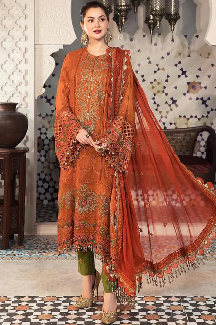 MARIA.B-3PC DHANAK EMBROIDERED SHIRT WITH CHIFFON EMBROIDERED DUPATTA & TROUSER-GM-4077