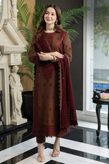ASIM JOFA- 3PC DHANAK EMBROIDERED SHIRT WITH DHANAK EMBROIDERED SHAWL AND TROUSER-GM-4056