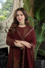 ASIM JOFA- 3PC DHANAK EMBROIDERED SHIRT WITH DHANAK EMBROIDERED SHAWL AND TROUSER-GM-4056
