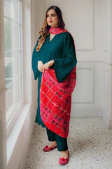 MARIA B-3PC CHIKANKAARI LAWN EMBROIDERED SHIRT WITH CHUNRI PRINT DUPATTA AND TROUSER-GM-4051-Z
